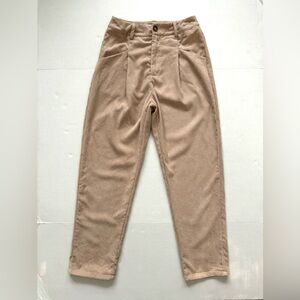 Corduroy High Waist Pleated Pants‎ Relaxed Fit Slash Pockets Tan Women’s Size S